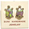 Image 1 : Zuni Blue/Green/Pink Opal Inlay Sterling Silver Turtle Post Earrings - Vernon Waikaniwa