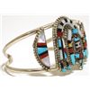 Image 2 : Zuni Multi-Stone Inlay Rainbow Kachina Sterling Silver Cuff Bracelet - Herbert Cellicion