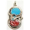 Image 1 : Zuni Coral & Turquoise Sterling Silver Snake Pendant - Effie Calavaza