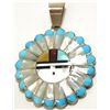 Image 1 : Zuni Multi-Stone Inlay Sun Face Sterling Silver Pendant - Verdel & Esther Niiha