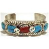 Image 1 : Zuni Coral & Turquoise Sterling Silver Snake Cuff Bracelet - Effie Calavaza