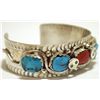 Image 2 : Zuni Coral & Turquoise Sterling Silver Snake Cuff Bracelet - Effie Calavaza
