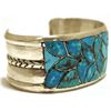 Image 2 : Vintage Old Pawn Zuni Turquoise Inlay Sterling Silver Cuff Bracelet - ALH