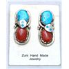 Image 1 : Zuni Coral and Turquoise Large Snake Earrings - Effie Calavaza