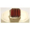 Image 1 : Zuni Coral Petit Point Sterling Silver Men's Ring - Shirley Quam