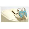 Image 2 : Zuni Turquoise Inlay Sterling Silver Butterfly Women's Ring - Earline Edaakie