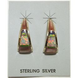 Zuni Multi-Stone Inlay Sterling Silver Curved Post Earrings - C.S. Lonjose