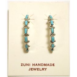 Zuni Turquoise Sterling Silver Half-Ring Post Earrings - Tomasita Lasarille