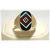 Image 1 : Zuni Multi-Stone Inlay Sterling Silver Men's Ring - V Vacit