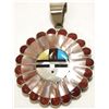 Image 1 : Zuni Multi-Stone Inlay Sun Face Sterling Silver Pendant - Verdel & Esther Niiha