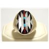 Image 1 : Zuni Multi-Stone Inlay Sterling Silver Men's Ring - Charlotte Dishta