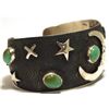 Image 2 : Navajo Green Fox Turquoise Sterling Silver Moon & Stars Cuff Bracelet - Shakey