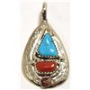 Image 1 : Zuni Coral & Turquoise Sterling Silver Snake Pendant - Effie Calavaza