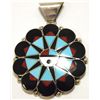 Image 1 : Zuni Multi-Stone Inlay Sun Face Sterling Silver Pendant - Delwin Gasper