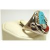 Image 2 : Zuni Coral & Turquoise Sterling Silver Snake Men's Ring - Effie Calavaza