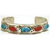 Image 1 : Zuni Coral & Turquoise Sterling Silver Snake Cuff Bracelet - Effie Calavaza