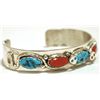 Image 2 : Zuni Coral & Turquoise Sterling Silver Snake Cuff Bracelet - Effie Calavaza