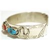 Image 3 : Zuni Coral & Turquoise Sterling Silver Snake Cuff Bracelet - Effie Calavaza