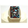 Image 1 : Zuni Multi-Stone Inlay Sun Face Sterling Silver Men's Ring - Angelena Laahty