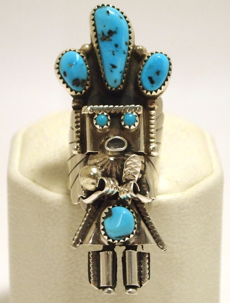 Navajo Turquoise Sterling Silver Kachina Women's Ring Doris Smallcanyon