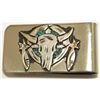 Image 1 : Navajo Turquoise Sterling Silver Cow Skull Money Clip - Richard Singer