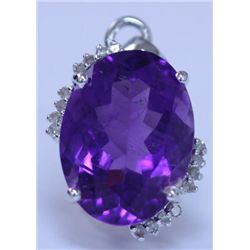 15.60 CTW AMETHYST AND DIAMOND PENDANT .925 STERLING SI