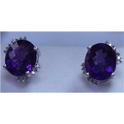 22.45 CTW AMETHYS AND DIAMOND EARRINGS .925 STERLING SI