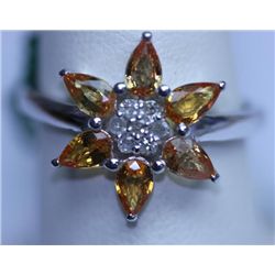 14.75 CTW YELLOW SAPPHIRE AND DIAMOND RING .925 STERLIN