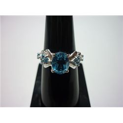 NATURAL 20.50 CTW BLUE TOPAZ RING .925 STERLING SILVER