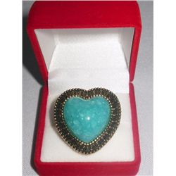 15CTW TEAL HEART BRASS RING SIZE 7