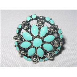 7CTW TEAL FLOWER BRASS ADJUSTABLE RING