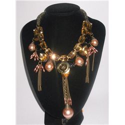 525CTW ANTIQUE MAJESTIC PEARL BRASS NECKLACE; 18INCH