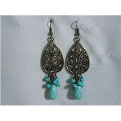 ANTIQUE BLUE TURQUOISE DANGLING EARRINGS STONE BLUE TUR