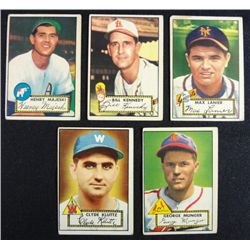 5 1952 TOPPS---Lanier #101,Kennedy #102,Majeski #112,Munger #115,Kluttz  rookie