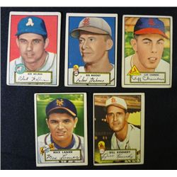 5 1952 TOPPS-- Wellman rookie #41,Mahoney rookie #58,Chambers #68,Lanier#101,