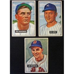 3 1951 Bowman stars:  #62 Boudreau-#143 Kluszewski-#218 Lopat  VG  Book value $2