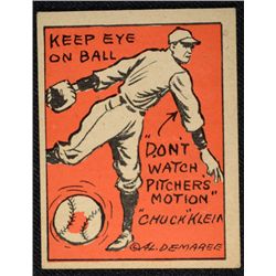 Schutter-Johnson Candy Co. Major League Secrets baseball card #17  CHUCK KLEIN's