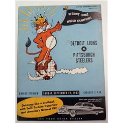 DETROIT LIONS vs PITTSBURGH STEELERS PROGRAM 1953