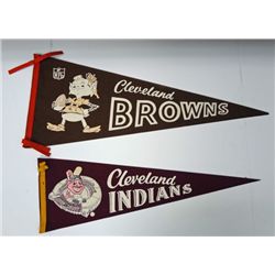 2- 1950's CLEVELAND PENNANTS INDIANS & BROWNS