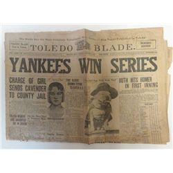 1923 NEWSPAPER RUTH HITS HOMER IN FIRST INNING