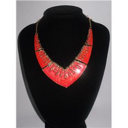 306CTW ORANGE VINTAGE BRASS NECKLACE;18INCH