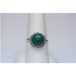 23.52 CTW EMERALD CABUSHION RING .925 STERLING SILVER