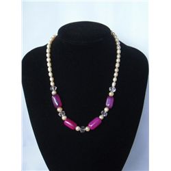 300CTW PURPLEÂ CARNILLIAN AND PEARL NECKLACE****18INCHE