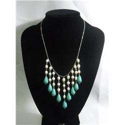 150CTW CHANDELIER WHITE PEARL AND BLUE TURQUOISE