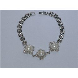 OCTAGON CZ WHITE PEARL SILVER BRACELET***METAL: SILVER;