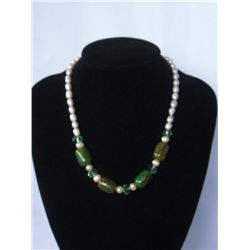 300CTW GREENÂ CARNILLIAN AND PEARL NECKLACE****18INCHES