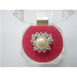 PEACH PEARL WITH CZ SILVER RING; METAL: SILVER; PHILIPP