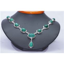 186.66 CTW EMERALD CABUSHION NECKLACE .925 STERLING SIL