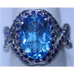 33.70 CTW BLUE TOPAZ AND SAPPHIRE RING .925 STERLING SI