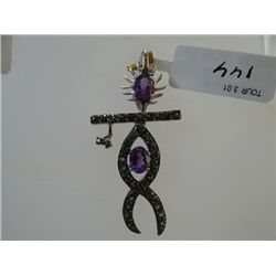 32.50 CTW GREEN TOURMALINE AND AMETHYST PENDANT .925 ST